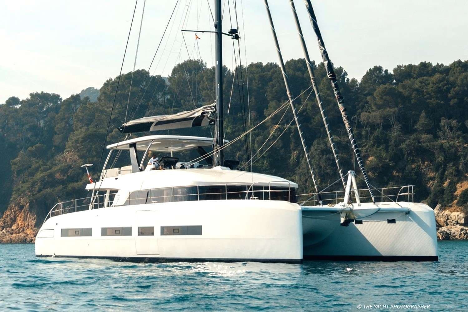 A Lagoon Seventy 7 sailing catamaran at anchor